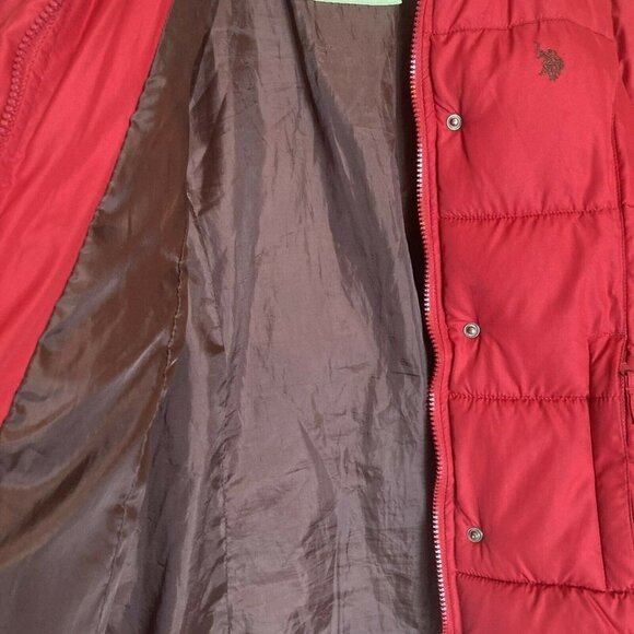 U.S. Polo Assn. Women’s Red Puffer Zip Up Jacket Coat (No Hood) Size M - Picture 7 of 12